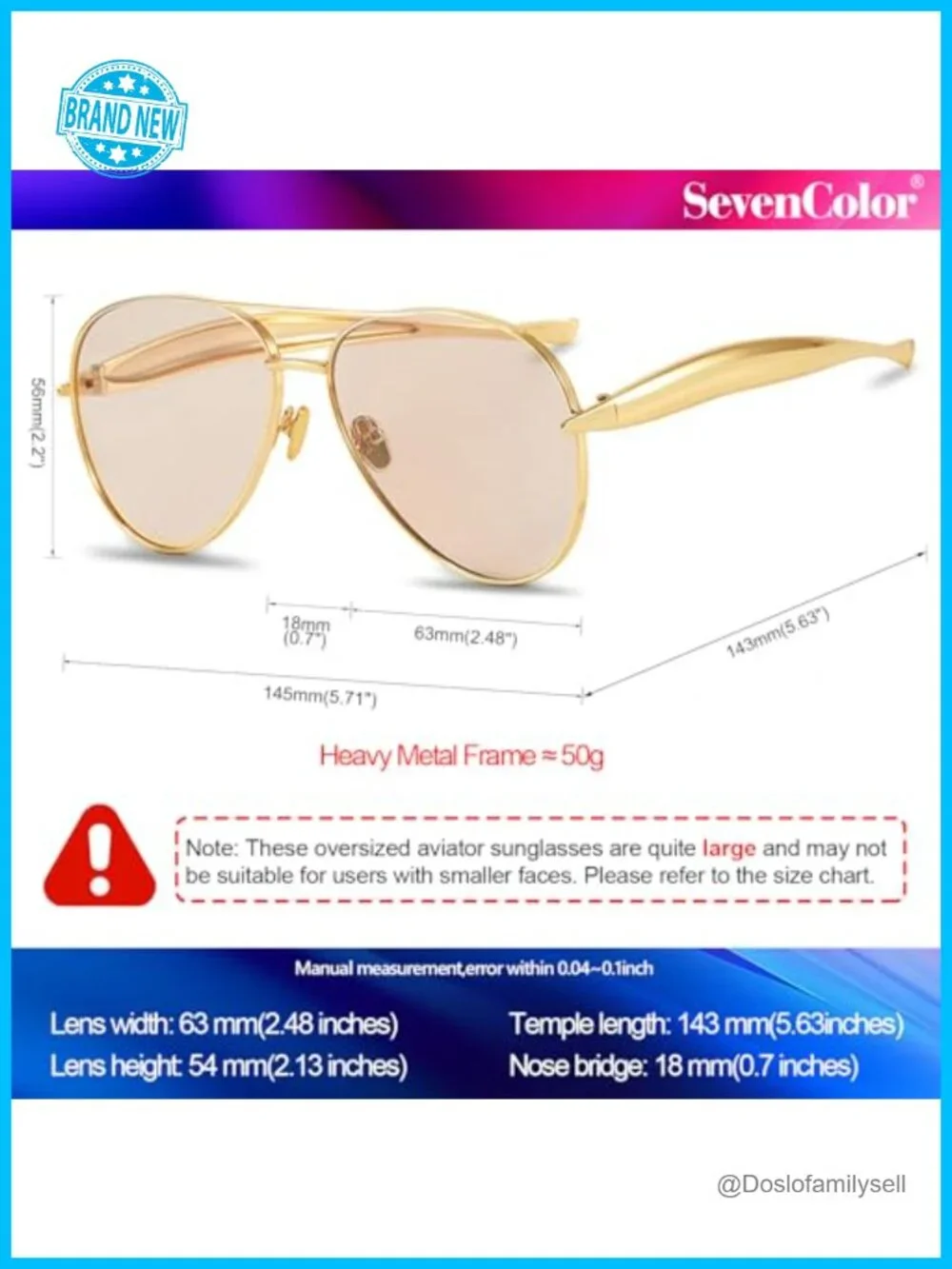 Oversized Gold-Tone Metal Aviator Sunglasses UV400 for Women Men